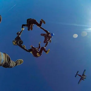 Formation skydiving team in freefall